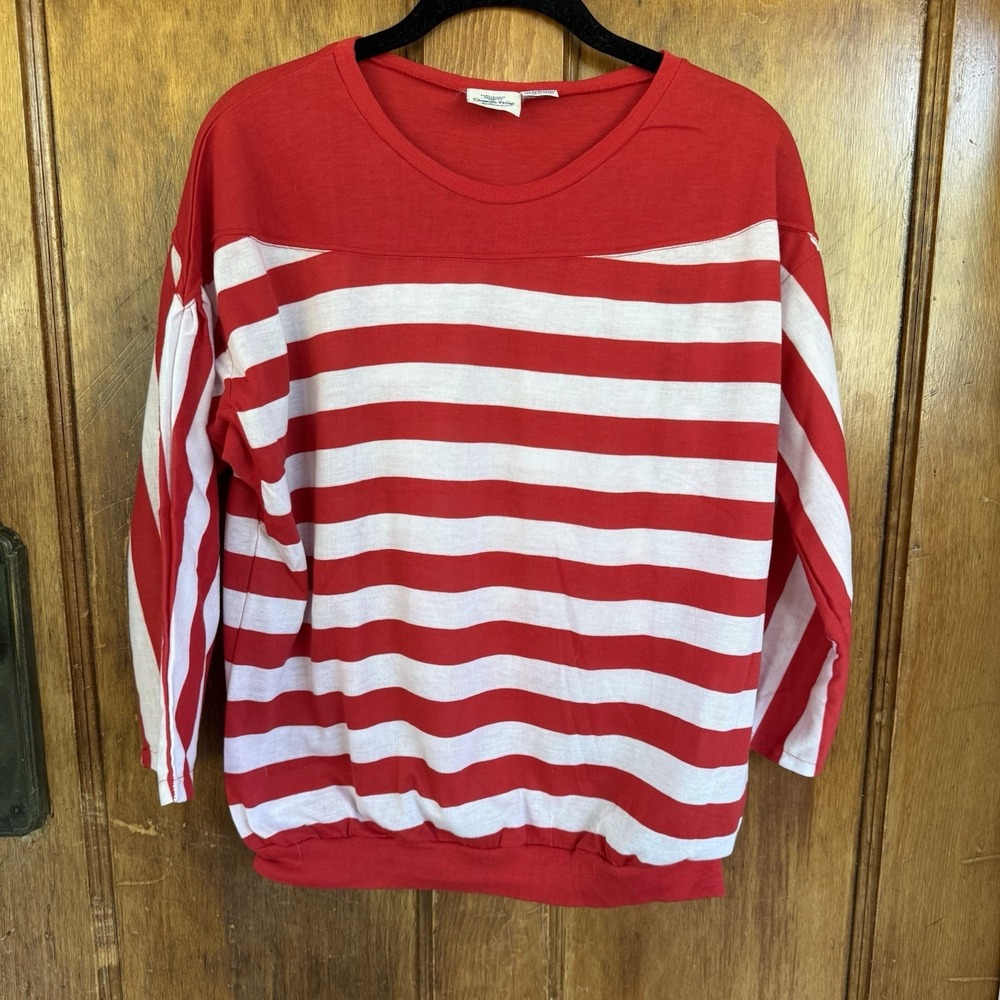 Vintage Queen's-Way to Fashion Top Red White Stripes Women's XL Cotton/Polyester